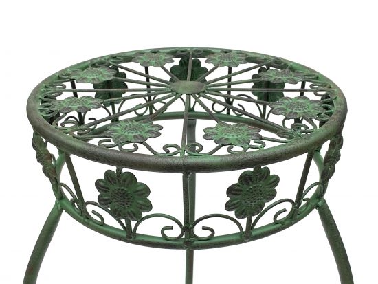 Preview: Blumenhocker Metall Grün Rund Blumenständer 96008 3er Set Blumensäule Antik Pflanzenständer Pflanzenhocker Vintage