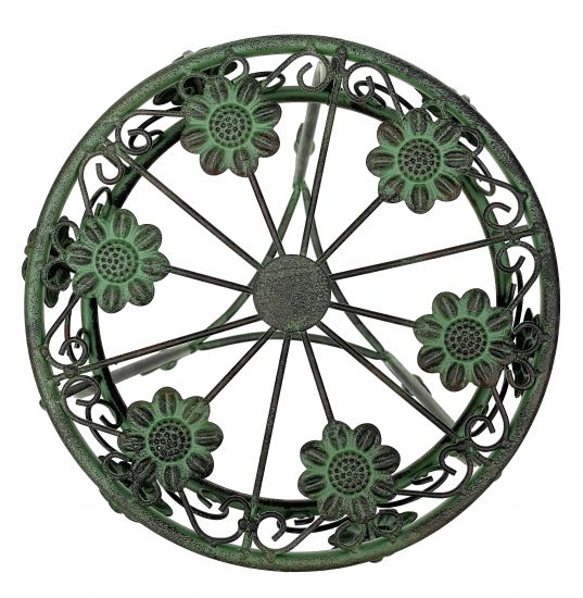 Preview: Blumenhocker Metall Grün Rund Blumenständer 96008 3er Set Blumensäule Antik Pflanzenständer Pflanzenhocker Vintage