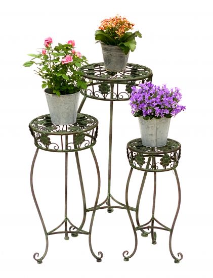 Blumenhocker Metall Grün Rund Blumenständer 96008 3er Set Blumensäule Antik Pflanzenständer Pflanzenhocker Vintage