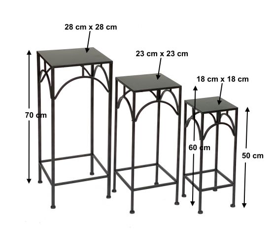 DanDiBo Blumenhocker Metall Schwarz Eckig 50 - 70 cm Blumenständer 96132 3er Set Beistelltisch Blumensäule Modern Pflanzenständer Pflanzenhocker
