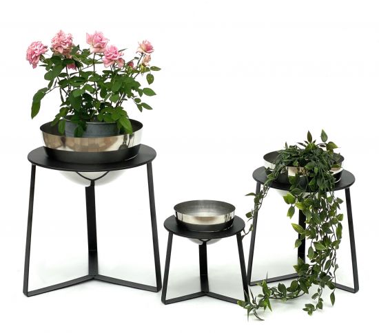 DanDiBo Blumenhocker Metall mit Topf Schwarz Silber Blumenständer 96091 3er Set Blumensäule Modern Pflanzenständer Pflanzenhocker