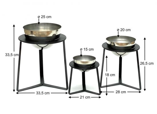 DanDiBo Flower Stool Metal with Pot Black Silver Flower Stand 96091 Set of 3 Flower Column Modern Plant Stand Plant Stool