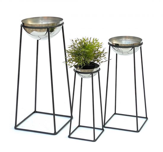 DanDiBo Blumenhocker Metall mit Topf Schwarz Silber 3er Set Blumenständer 96078 Blumensäule Modern Pflanzenständer Pflanzenhocker