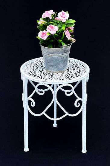 DanDiBo Blumenhocker Weiß Metall Rund Ø 30 cm Blumenständer 96133 L Beistelltisch Blumensäule Modern Pflanzenständer Pflanzenhocker