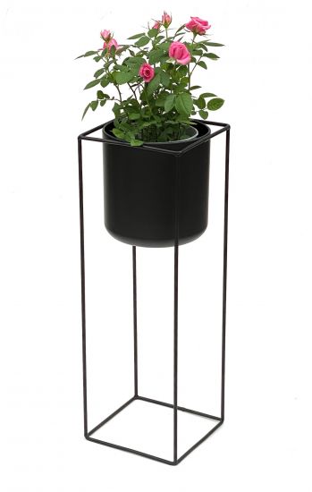 DanDiBo Blumenhocker mit Topf Metall Schwarz Eckig 60 cm Blumenständer 96023 Blumensäule Modern Pflanzenständer Pflanzenhocker