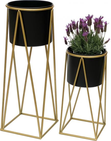 DanDiBo Flower Stool with Pot Metal Gold Black Set of 2 Flower Stands 96046 Flower Column Modern Plant Stand Plant Stool