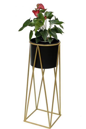 DanDiBo Flower Stool with Pot Metal Gold Black L 70 cm Flower Stand 96046 Flower Column Modern Plant Stand Plant Stool
