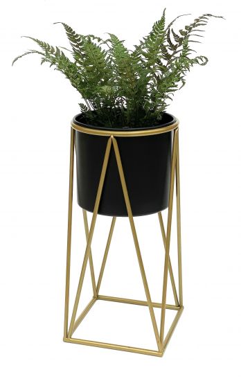 DanDiBo Blumenhocker mit Topf Metall Gold Schwarz S 47 cm Blumenständer 96046 Blumensäule Modern Pflanzenständer Pflanzenhocker