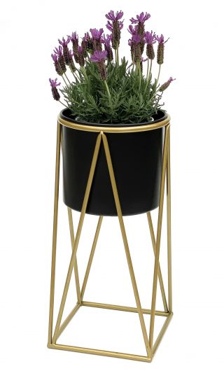DanDiBo Blumenhocker mit Topf Metall Gold Schwarz S 47 cm Blumenständer 96046 Blumensäule Modern Pflanzenständer Pflanzenhocker