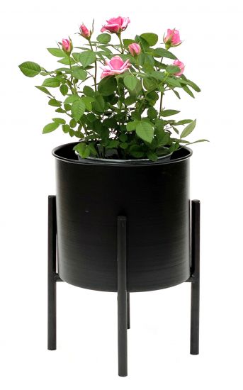 DanDiBo Blumenhocker mit Topf Metall Schwarz 32 cm Blumenständer 96153 Blumensäule Modern Pflanzenständer Pflanzenhocker