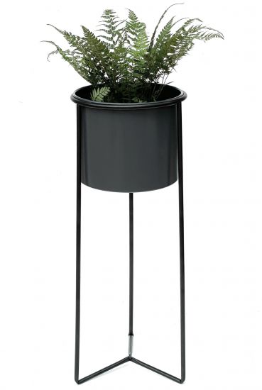 DanDiBo Blumenhocker mit Topf Metall Schwarz Grau L 70 cm Blumenständer 96049 Blumensäule Modern Pflanzenständer Pflanzenhocker