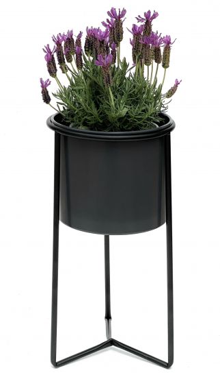 DanDiBo Blumenhocker mit Topf Metall Schwarz Grau S 45 cm Blumenständer 96049 Blumensäule Modern Pflanzenständer Pflanzenhocker