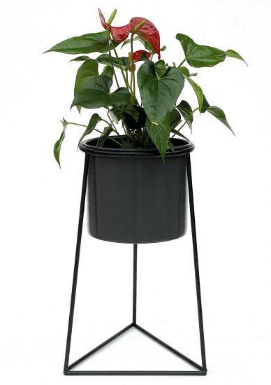 DanDiBo Blumenhocker mit Topf Metall Schwarz L 45 cm Blumenständer 96052 Blumensäule Modern Pflanzenständer Pflanzenhocker