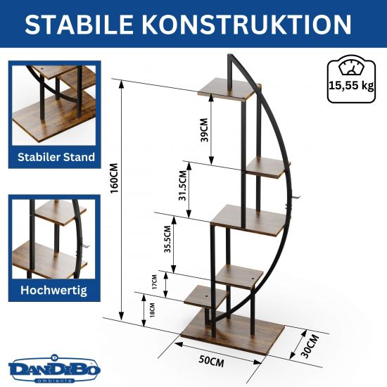Preview: DanDiBo Plant Stand Indoor 160 cm High Metal Black Half Round 96645 Large Flower Shelf Round Plant Stand Modern Design