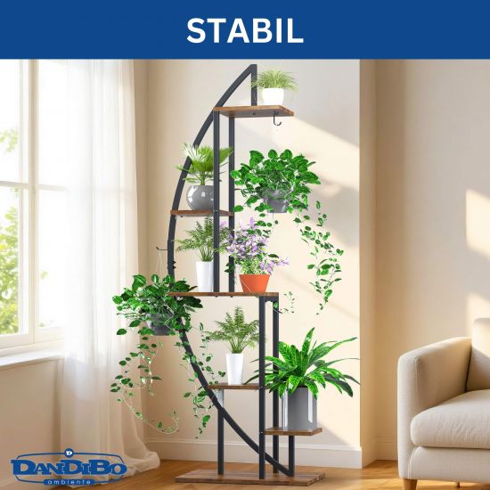 DanDiBo Plant Stand Indoor 160 cm High Metal Black Half Round 96645 Large Flower Shelf Round Plant Stand Modern Design