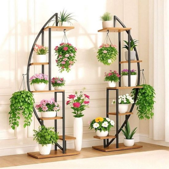 DanDiBo Plant Stand Indoor 160 cm High Metal Black Round 96644 Large Flower Shelf Half Round Plant Stand Modern Design