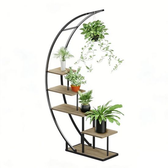 DanDiBo Pflanzenregal Indoor Blumenregal 170 cm Hoch Metall Schwarz Halbrund 96699 Blumentreppe Groß Rund Pflanzenständer plant stand