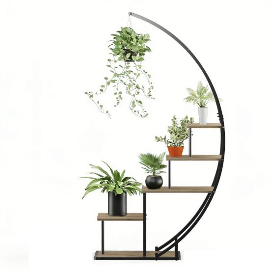 DanDiBo Pflanzenregal Indoor Blumenregal 170 cm Hoch Metall Schwarz Halbrund 96699 Blumentreppe Groß Rund Pflanzenständer plant stand