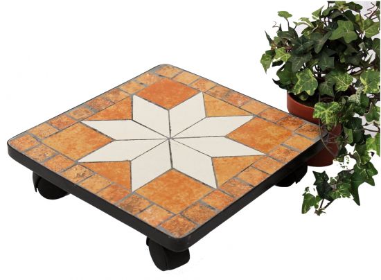 DanDiBo Blumenroller Mosaik 30 cm eckig 12026 Pflanzenroller Pflanzroller Viereckig Rollenuntersetzer