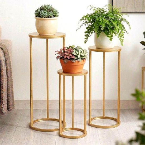 DanDiBo Blumenständer Metall Gold Rund 96510 3er Set Pflanzenständer Blumenhocker Beistelltisch Blumensäule Modern Pflanzenhocker