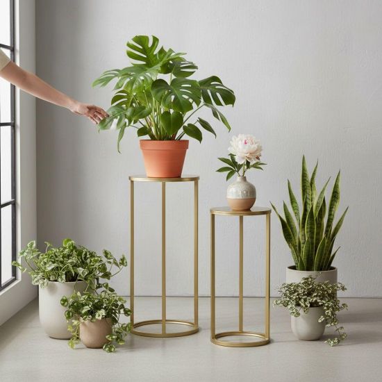DanDiBo Metal Plant Stand Gold Round 96510 Set of 3 Plant Stands Flower Stools Side Tables Flower Columns Modern Plant Holders