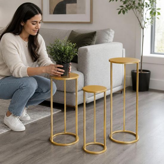DanDiBo Blumenständer Metall Gold Rund 96510 3er Set Pflanzenständer Blumenhocker Beistelltisch Blumensäule Modern Pflanzenhocker
