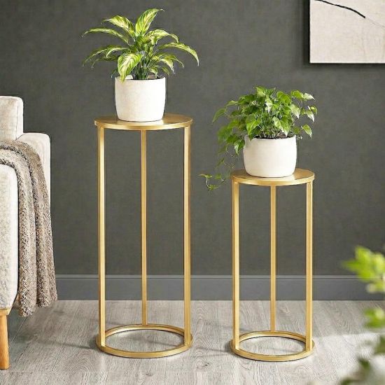 DanDiBo Metal Plant Stand Gold Round 96510 Set of 3 Plant Stands Flower Stools Side Tables Flower Columns Modern Plant Holders