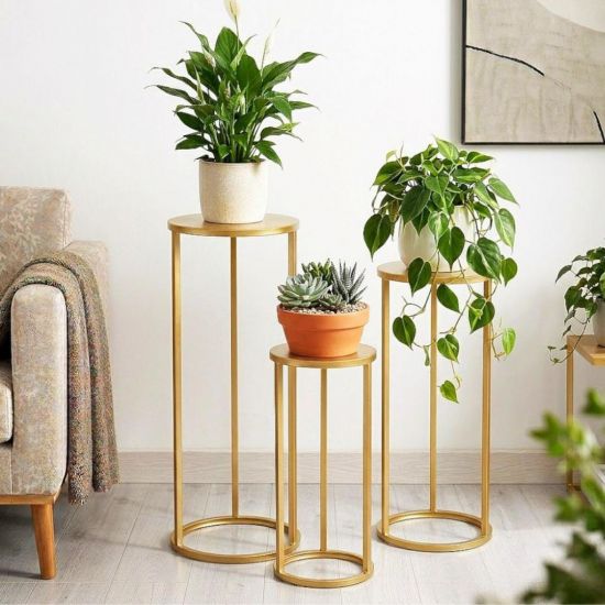 DanDiBo Blumenständer Metall Gold Rund 96510 3er Set Pflanzenständer Blumenhocker Beistelltisch Blumensäule Modern Pflanzenhocker