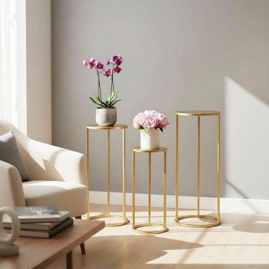 DanDiBo Blumenständer Metall Gold Rund 96510 3er Set Pflanzenständer Blumenhocker Beistelltisch Blumensäule Modern Pflanzenhocker