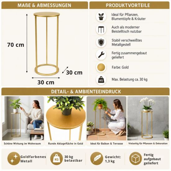 Preview: DanDiBo Metal Plant Stand Gold Round 96510L 70 cm Plant Holder Flower Stool Side Table Flower Pedestal Modern Plant Stool