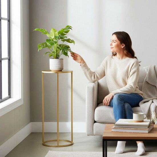 Preview: DanDiBo Metal Plant Stand Gold Round 96510L 70 cm Plant Holder Flower Stool Side Table Flower Pedestal Modern Plant Stool