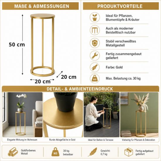 Preview: DanDiBo Metal Plant Stand Gold Round 96510 S 50 cm Set Plant Holder Flower Stool Side Table Flower Column Modern Plant Stand