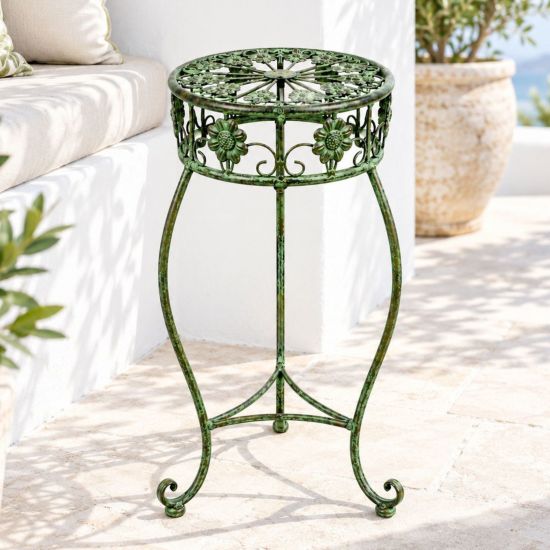 DanDiBo Flower Stand Metal Green Patina Round 96008 S Plant Stand 50 cm Flower Stool Side Table Flower Pedestal Plant Stool