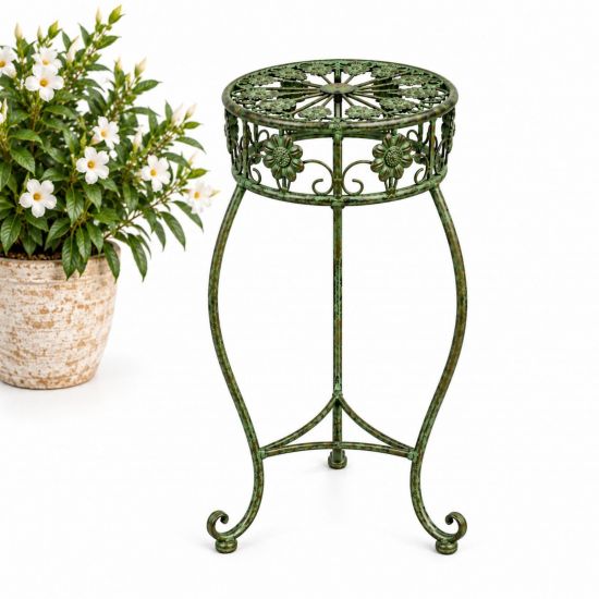 DanDiBo Blumenständer Metall Grün Patina Rund 96008 S Pflanzenständer 50 cm Blumenhocker Beistelltisch Blumensäule Pflanzenhocker