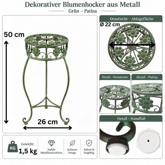 Preview: DanDiBo Flower Stand Metal Green Patina Round 96008 S Plant Stand 50 cm Flower Stool Side Table Flower Pedestal Plant Stool