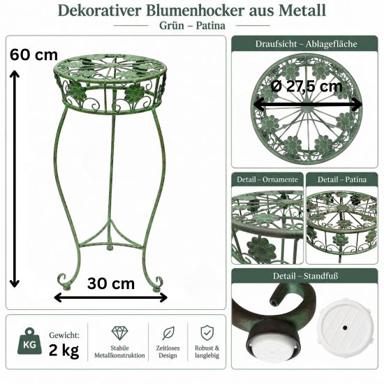 Preview: DanDiBo Flower Stand Metal Green Patina Round 96008 M Plant Stand 60 cm Flower Stool Side Table Flower Pedestal Plant Stool
