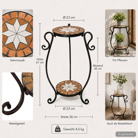 Preview: DanDiBo Metal Mosaic Plant Stand Merano Round 12019 60 cm Flower Stand Plant Holder Side Table Flower Pedestal Modern Plant Stool Mosaic Table