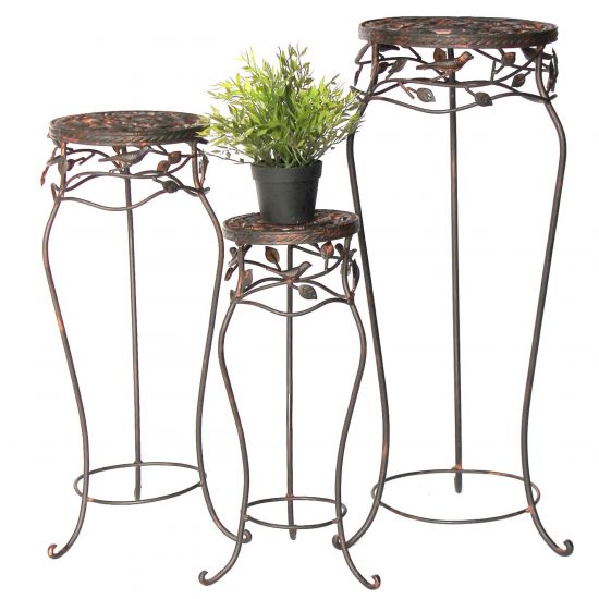 DanDiBo Blumenständer Metall Schwarz /Braun Antik Rund 18215 3er Set 52 cm / 65 cm / 78 cm Pflanzenständer Blumenhocker Beistelltisch Blumensäule Pflanzenhocker