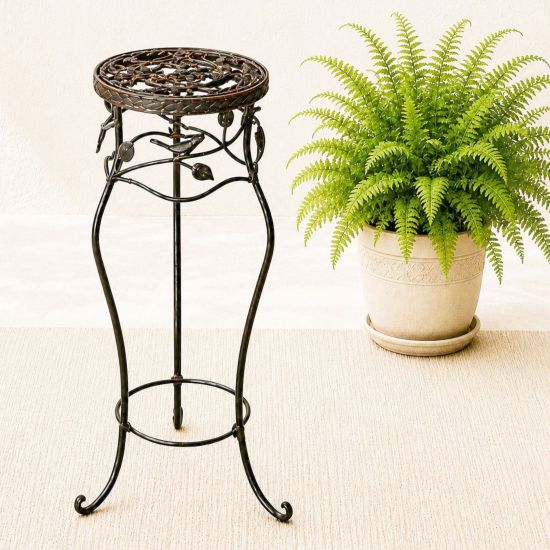 DanDiBo Blumenständer Metall Schwarz / Braun Antik Rund 18215 52 cm  Pflanzenständer Blumenhocker Beistelltisch Blumensäule Pflanzenhocker