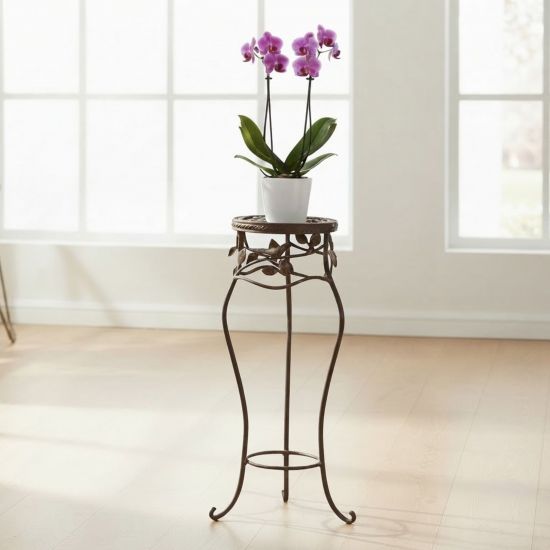 DanDiBo Blumenständer Metall Schwarz / Braun Antik Rund 18215 52 cm  Pflanzenständer Blumenhocker Beistelltisch Blumensäule Pflanzenhocker