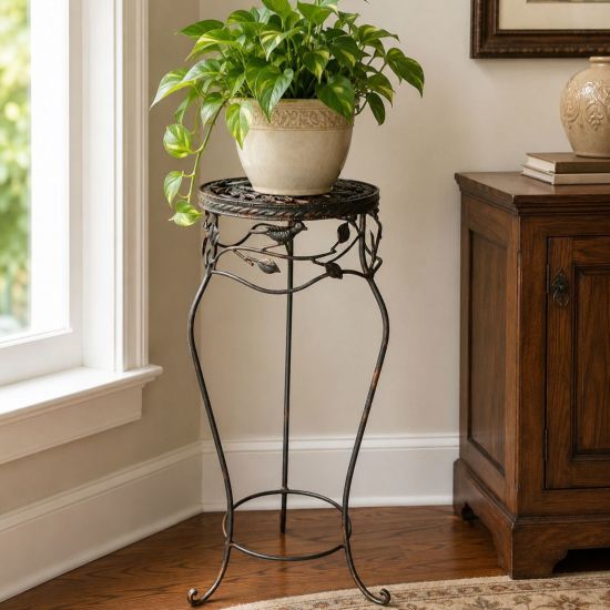 DanDiBo Blumenständer Metall Schwarz /Braun Antik Rund 18215 78 cm Pflanzenständer Blumenhocker Beistelltisch Blumensäule Pflanzenhocker