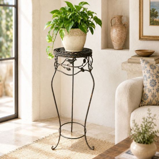Preview: DanDiBo Blumenständer Metall Schwarz /Braun Antik Rund 18215 78 cm Pflanzenständer Blumenhocker Beistelltisch Blumensäule Pflanzenhocker