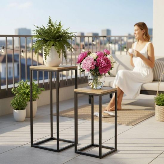 DanDiBo Blumenständer Metall Schwarz Eckig 2er Set 60 cm und 70 cm Pflanzenständer 96705 Blumenhocker Beistelltisch Blumensäule Design Modern Pflanzenhocker Blumensäule Blumenbank Plant Stand