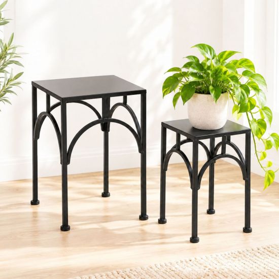 DanDiBo Blumenständer Metall Schwarz Eckig 96449 2er Set Pflanzenständer Blumenhocker Beistelltisch Blumensäule Modern Pflanzenhocker