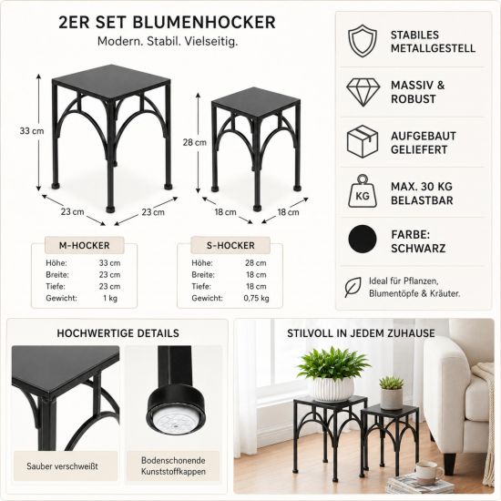 Preview: DanDiBo Metal Plant Stands Black Square 96449 Set of 2 Flower Stands Plant Pot Stands Side Tables Flower Pedestals Modern Plant Stools