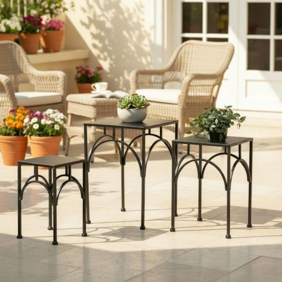DanDiBo Metal Plant Stand Black Square 96449 Set of 3 Flower Pot Stands Plant Stools Side Tables Flower Columns Modern Plant Pedestals