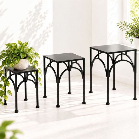 DanDiBo Blumenständer Metall Schwarz Eckig 96449 3er Set Pflanzenständer Blumenhocker Beistelltisch Blumensäule Modern Pflanzenhocker