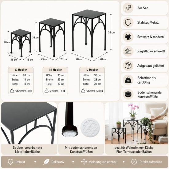 Preview: DanDiBo Metal Plant Stand Black Square 96449 Set of 3 Flower Pot Stands Plant Stools Side Tables Flower Columns Modern Plant Pedestals