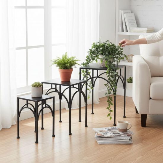 Preview: DanDiBo Metal Plant Stand Black Square 96449 Set of 3 Flower Pot Stands Plant Stools Side Tables Flower Columns Modern Plant Pedestals