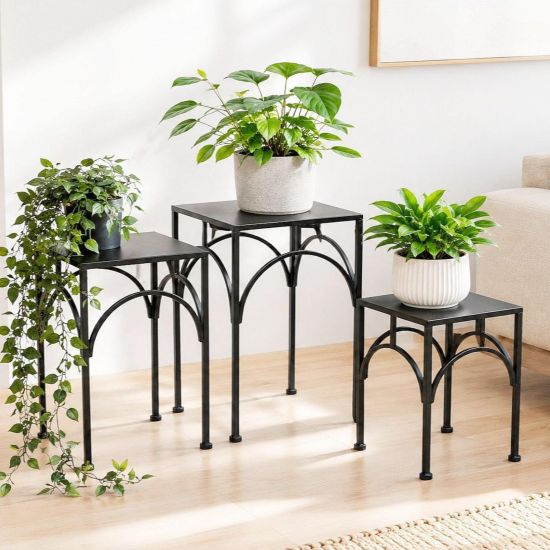 DanDiBo Metal Plant Stand Black Square 96449 Set of 3 Flower Pot Stands Plant Stools Side Tables Flower Columns Modern Plant Pedestals